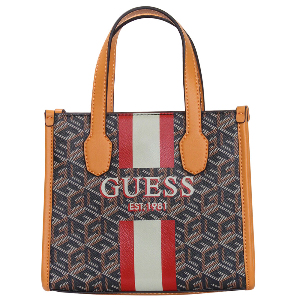 Buy Guess SILVANA Logo Embroidered Tote Bag In Brown