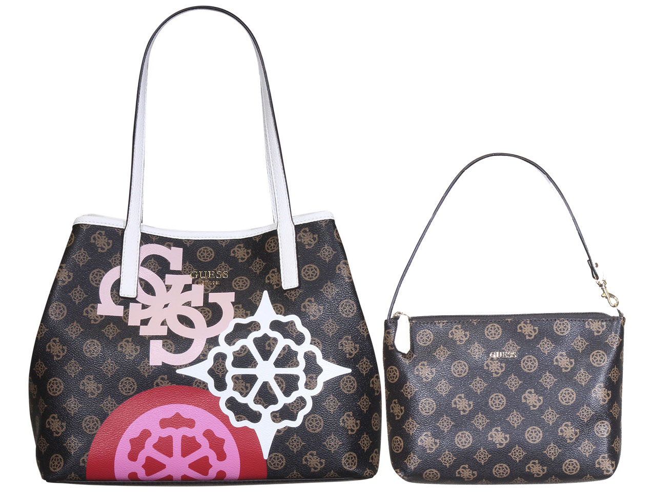 Guess Women's Vikky Tote Handbag 2-Piece Set With Convertible Pouch Mocha