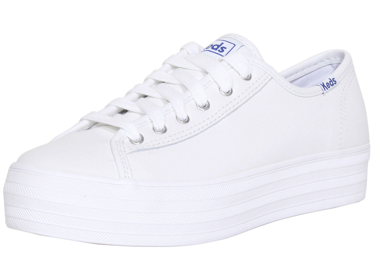 Keds Women's Triple-Kick-Leather Sneakers Lace-Up Shoes Low-Top White ...