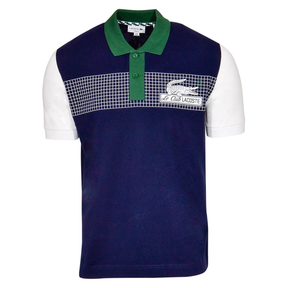 Lacoste Men\'s Polo Shirt Navy/Flour Loose-Fit Le-Club Croc Short Sleeve Sz.  XXL