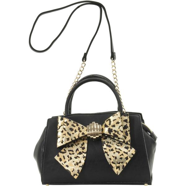  Betsey Johnson Women's Bow You See It Leopard Removable Bow Satchel Handbag 