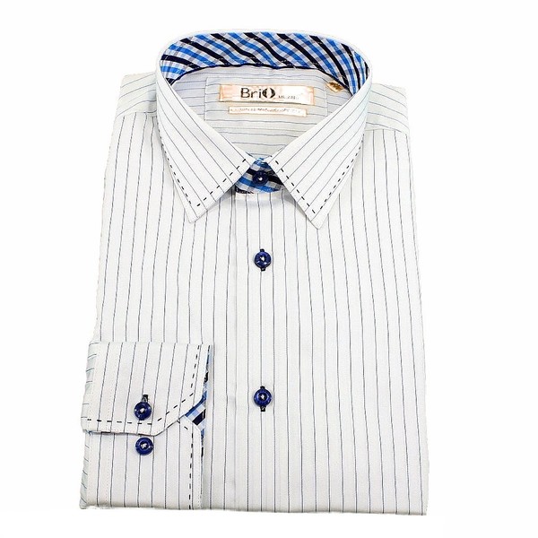  Brio Milano Men's Contrast Collar Pin Stripe Button Up Dress Shirt 