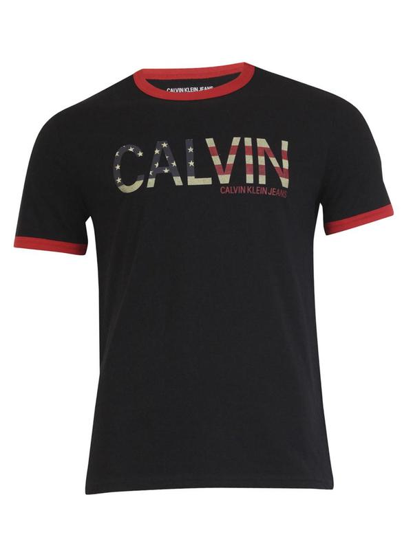  Calvin Klein Men's Western American Short Sleeve Crew Neck Cotton Ringer T-Shirt 