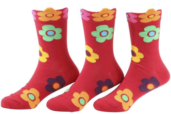  Country Kids Girl's 3-Pairs Daisy Crew Socks 