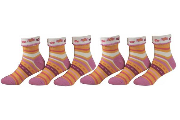  Country Kids Girl's 6-Pairs Striped Turncuff Quarter Crew Socks 