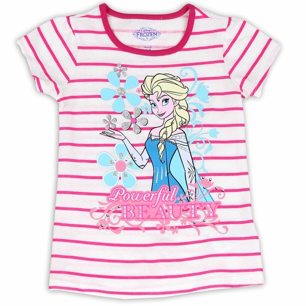  Disney Frozen Toddler Girl's Powerful Beauty Striped Short Sleeve T-Shirt 