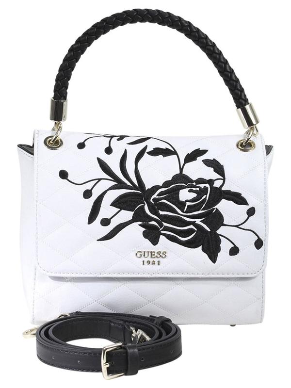  Guess Women's Heather Embroidered Flap Satchel Handbag 