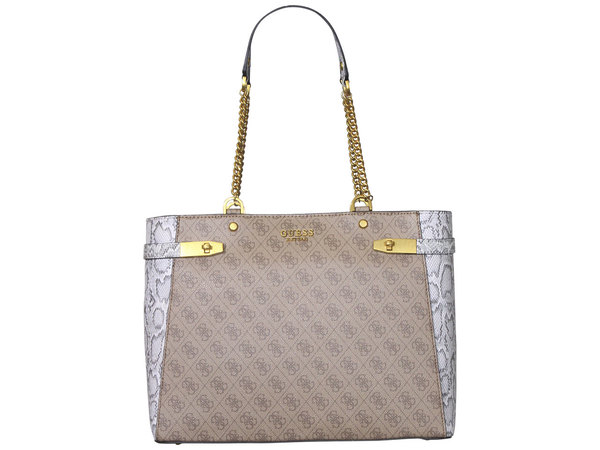 GUESS womens Zadie Logo Top Zip Shoulder Bag, Latte Logo Python, one size  US: Handbags