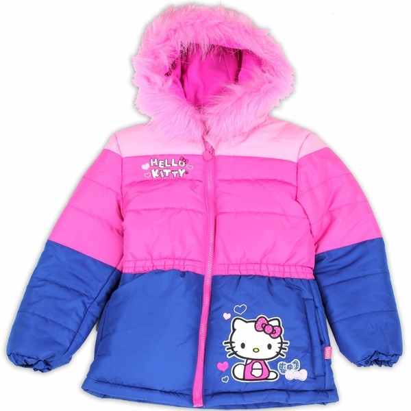  Hello Kitty Toddler Girl's Fur Like Lined Puffer Hooded Winter Jacket 
