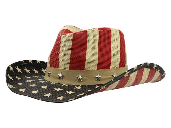  Henschel Men's Hiker Americana Stars & Stripes Raffia Straw Western Hat 