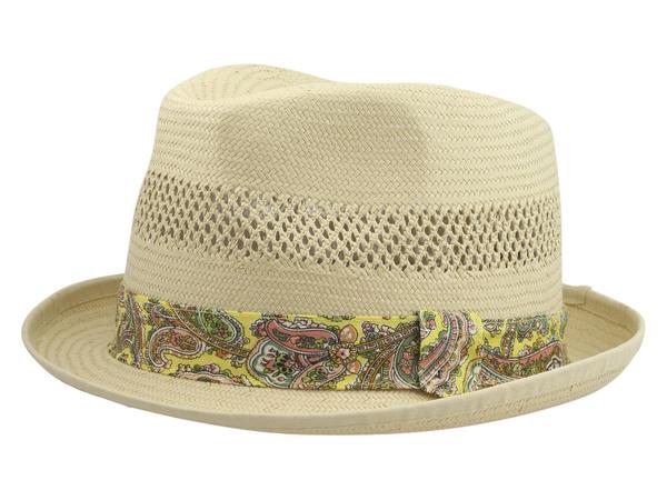  Henschel Men's Paisley Trim Vented Toyo Straw Fedora Hat 