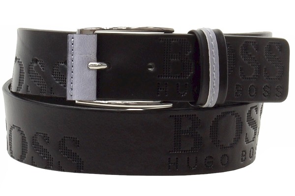  Hugo Boss Men's Millow Black Genuine Leather Embossed Logo Belt 