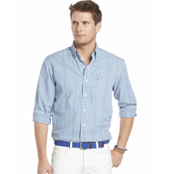  Izod Men's Gingham Woven 45SW606 Cotton Long Sleeve Button Down Shirt 