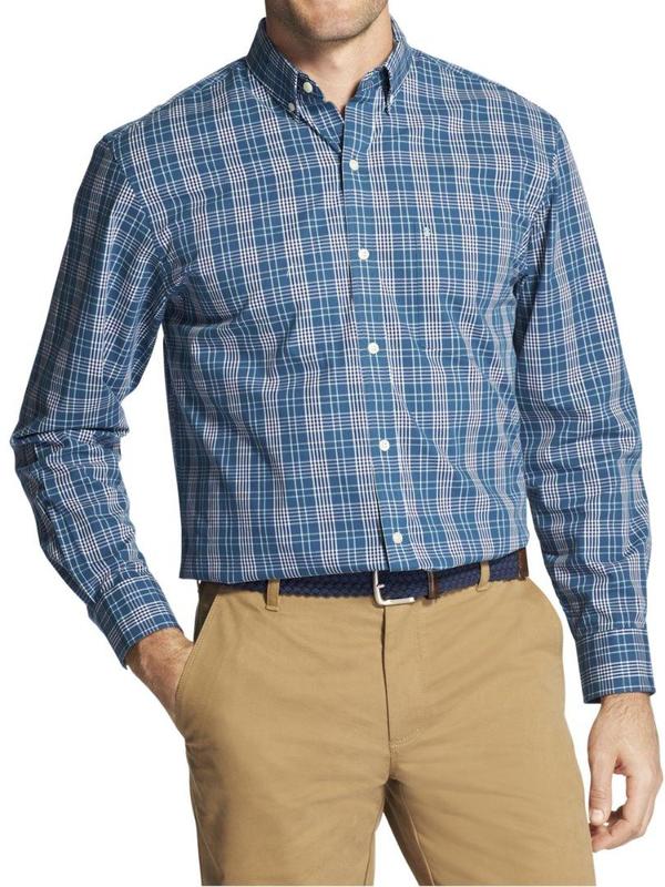  Izod Men's Premium Essentials Long Sleeve Plaid Cotton Button Down Shirt 