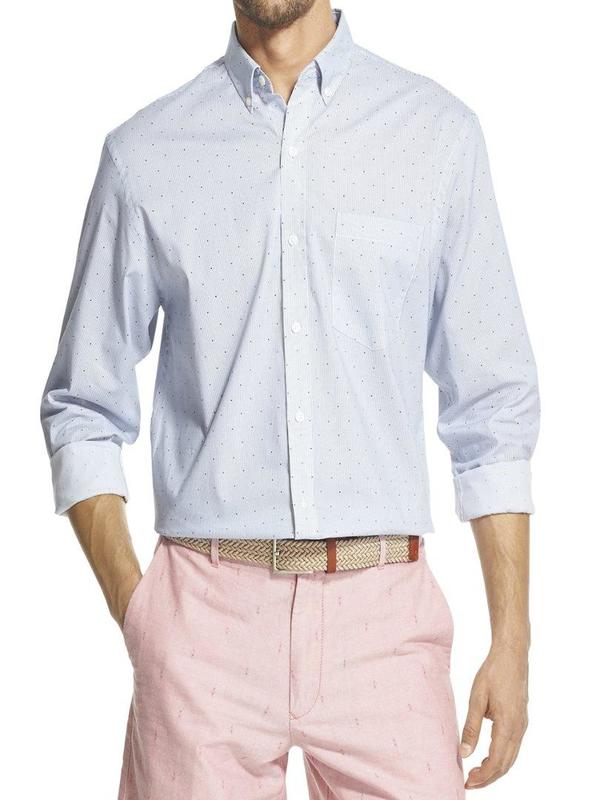  Izod Men's Printed Long Sleeve Cotton Button Down Shirt 