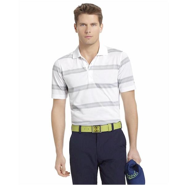  Izod Men's Short Sleeve Stripe Jersey Polo Shirt 