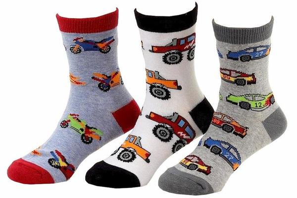  Jefferies Toddler/Little Boy's 3-Pairs Speedy Race Car Crew Socks 