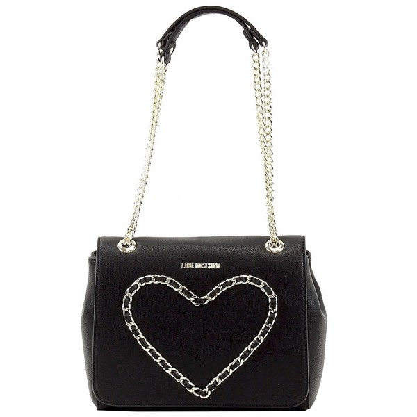  Love Moschino Women's Chain Heart Flap Over Leather Satchel Handbag 