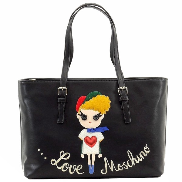  Love Moschino Women's Embroidered Girl Leather Tote Carry-All Handbag 