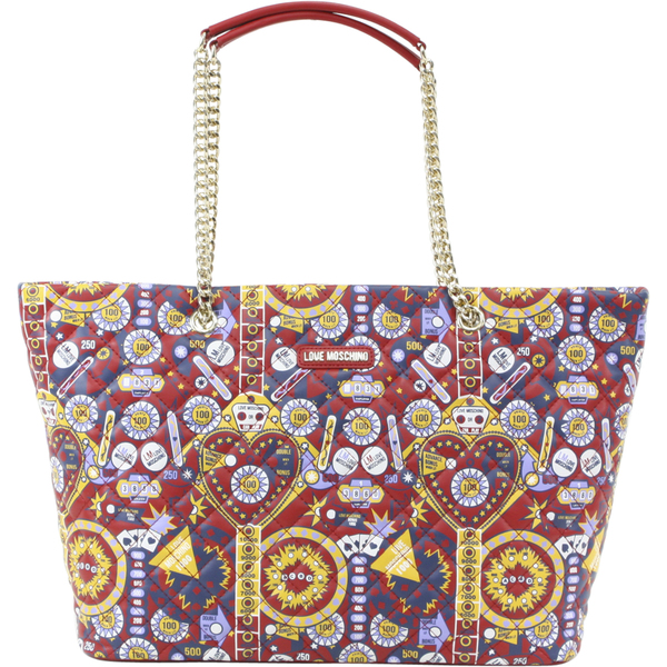  Love Moschino Women's Pinball Patterned Quilted Shoulder Tote Handbag 