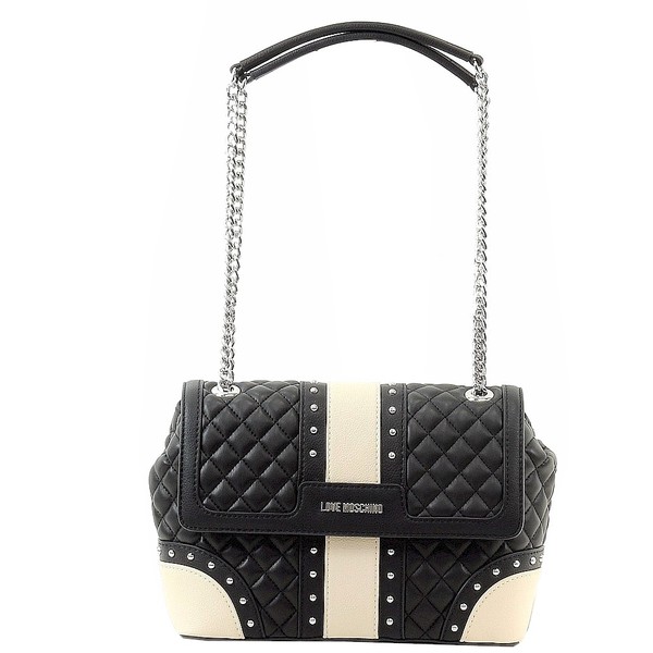  Love Moschino Women's Quilted & Studded Leather Flap Over Satchel Handbag 