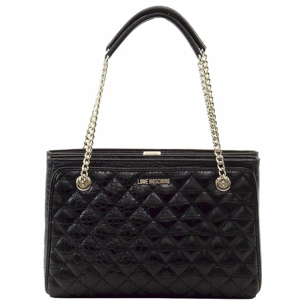  Love Moschino Women's Quilted Crocodile Leather Shoulder Handbag 