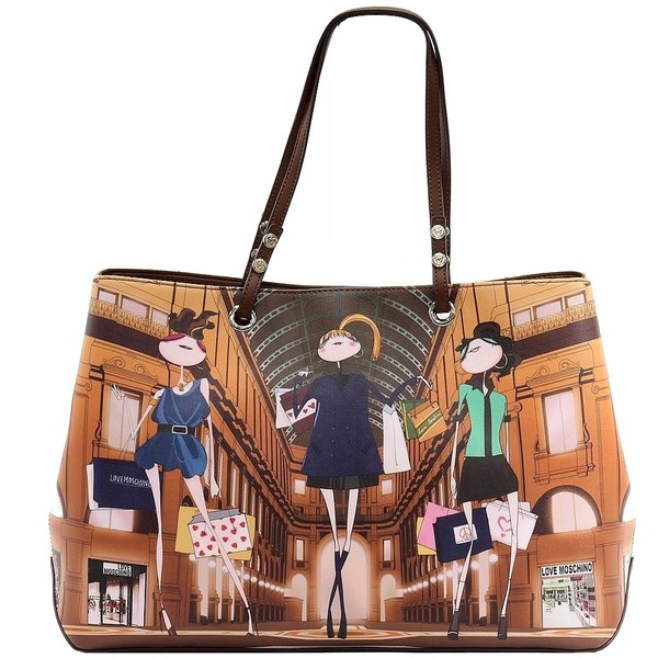  Love Moschino Women's Saffiano Large Printed Tote Handbag 