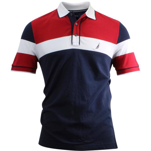  Nautica Men's Classic Fit Color Block Cotton Short Sleeve Polo Shirt 