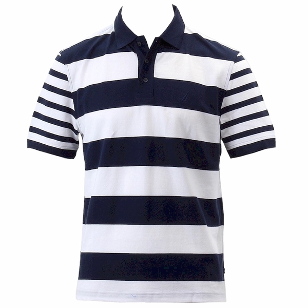  Nautica Men's Heirloom Bold Stripe Short Sleeve Cotton Polo Shirt 