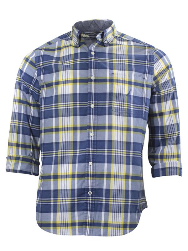  Nautica Men's Large Plaid Poplin Long Sleeve Button Down Shirt 