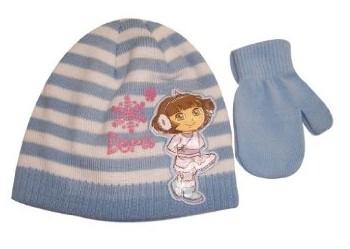  Nick Jr. Dora The Explorer Toddler Beanie Hat & Mittens Set Sz. 2-4 