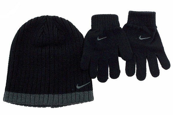  Nike Boy's Ribbed Knit Winter Beanie Hat & Gloves Set 