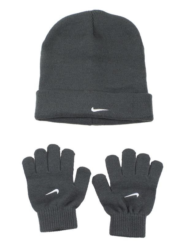  Nike Boy's Swoosh Logo 2-Piece Cuff Beanie Hat & Gloves Set 