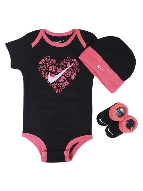  Nike Infant Girl's Doodle Heart 3-Piece Set (Hat, OneZ, & Booties) 