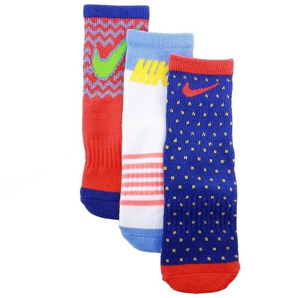  Nike Little Girl's 3-Pair Graphic Pattern Crew Socks 
