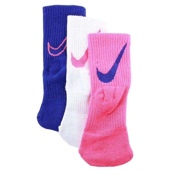  Nike Little Girl's 3-Pair Swoosh Logo Performance Crew Socks 