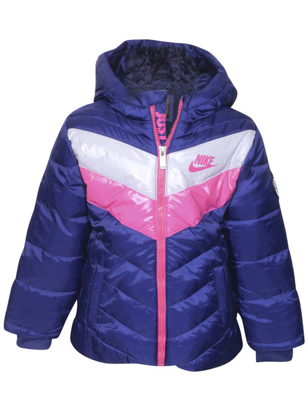  Nike Little Girl's Zip-Up Hooded Puffer Jacket Chevron 