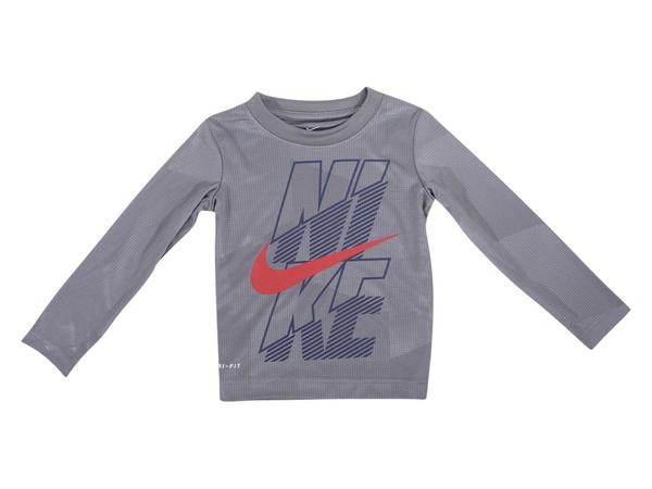  Nike Toddler Boy's Dri-FIT Block Logo Long Sleeve Crew Neck T-Shirt 