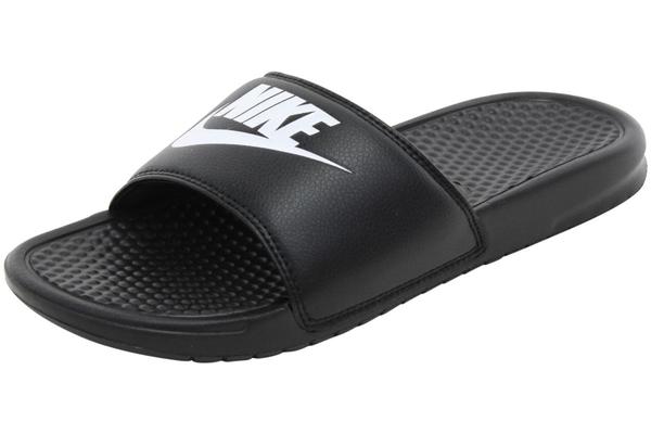  Nike Unisex Benassi Swoosh & Logo Black/White Slide Sandals Shoes 