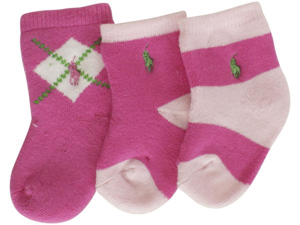 Polo Ralph Lauren Infant Baby Girl's 3-Pack Argyle Terry Crew Socks 