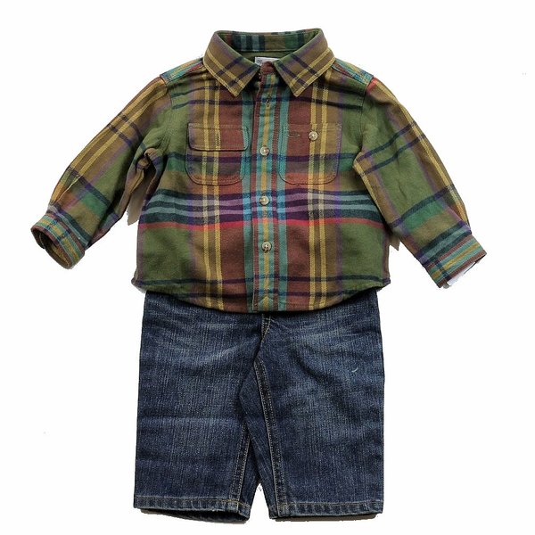  Polo Ralph Lauren Infant Boy's Plaid Cotton Shirt & Jean Set 