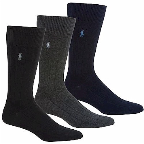  Polo Ralph Lauren Men's 3-Pairs Rib Dress Trouser Socks 