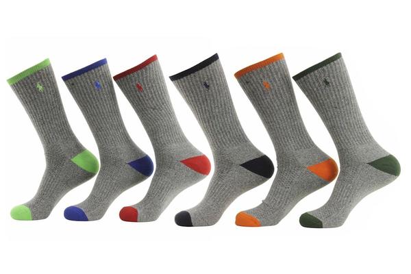  Polo Ralph Lauren Men's 6-Pack Technical Sport Crew Socks 