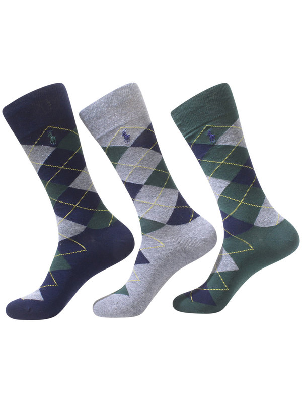  Polo Ralph Lauren Men's Dress Crew Socks Argyle 3-Pairs 