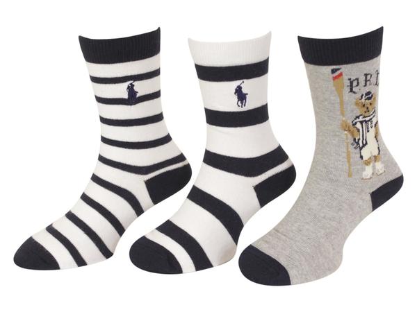  Polo Ralph Lauren Toddler Boy's 3-Pairs Sailor Bears Crew Socks 