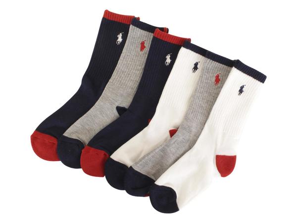  Polo Ralph Lauren Toddler/Little/Big Boy's 6-Pairs Racing Stripe Crew Socks 