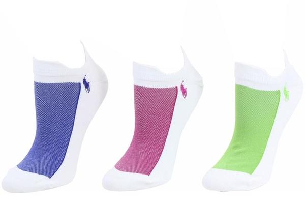  Polo Ralph Lauren Women's 3-Pack Double Tab Sport Quarter Socks 