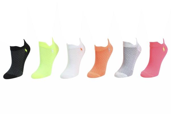  Polo Ralph Lauren Women's 6-Pack Double Tab Low Cut Socks 