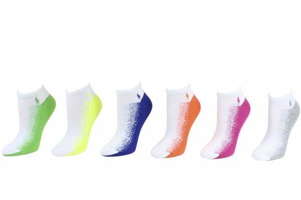  Polo Ralph Lauren Women's 6-Pack Gradient Cushioned Sole Quarter Socks 