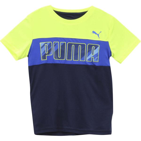  Puma Big Boy's Crew Neck Color Block Logo Short Sleeve T-Shirt 